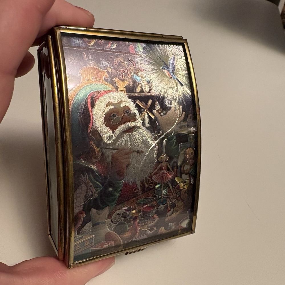 Via Vermont Ltd Santa Christmas Glass Trinket Box Mexico